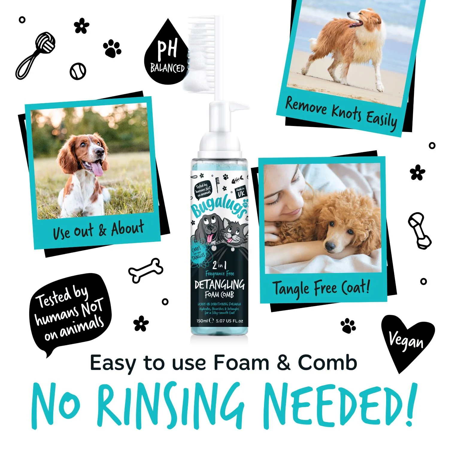 Fragrance Free 2-in-1 Detangling Foam Comb for Dogs & Cats - Image 7