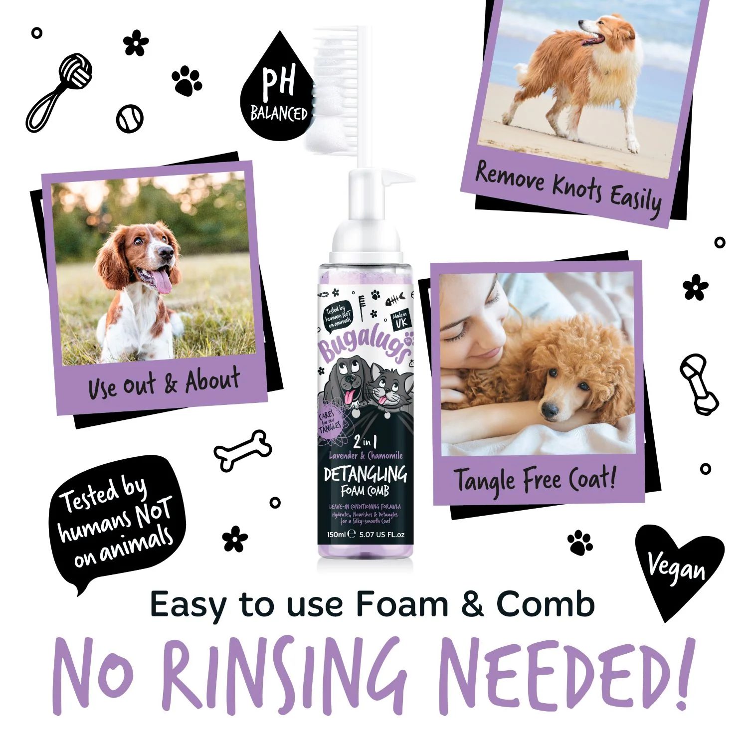 Lavender & Chamomile 2-in-1 Detangling Foam Comb for Dogs & Cats - Image 6