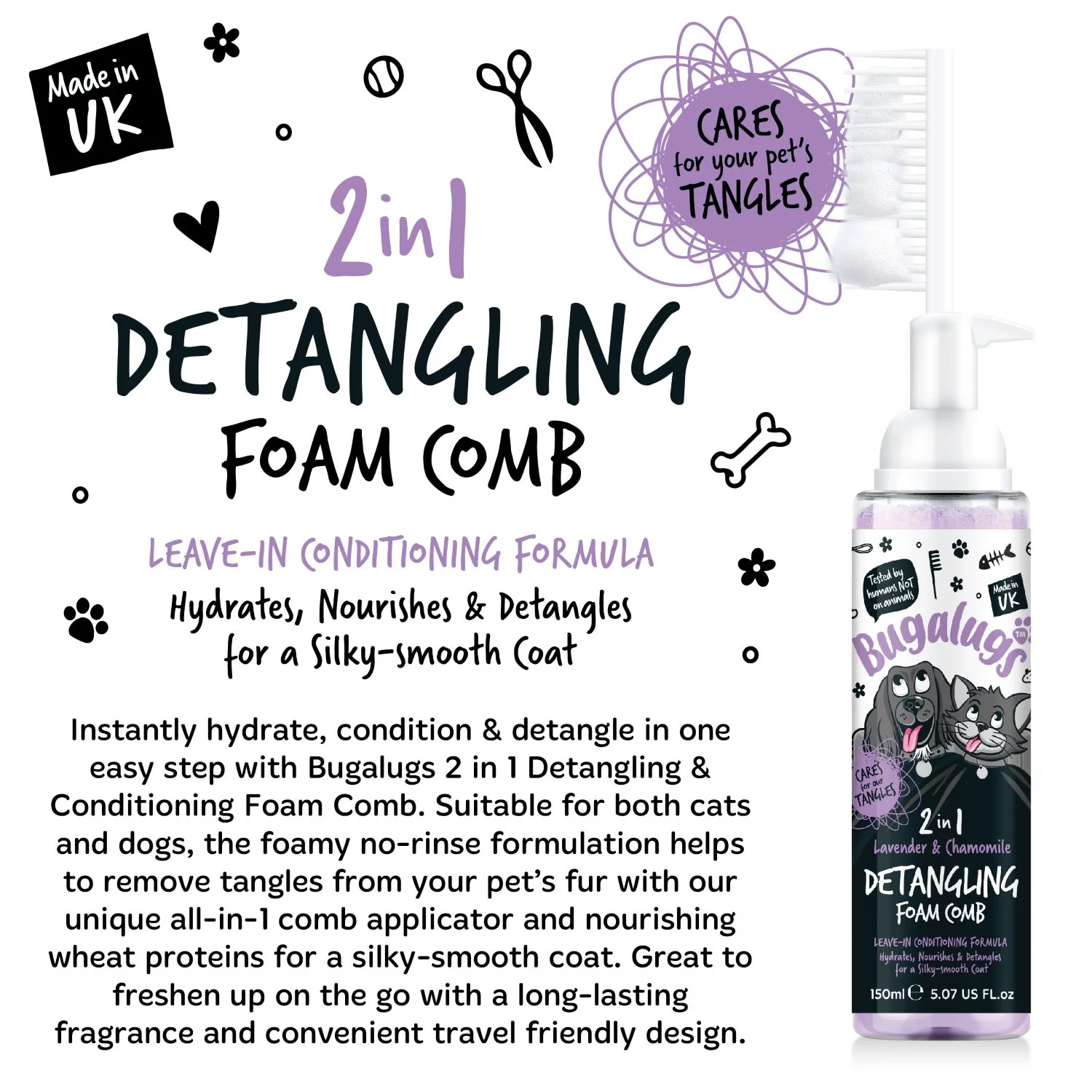 Lavender & Chamomile 2-in-1 Detangling Foam Comb for Dogs & Cats - Image 7