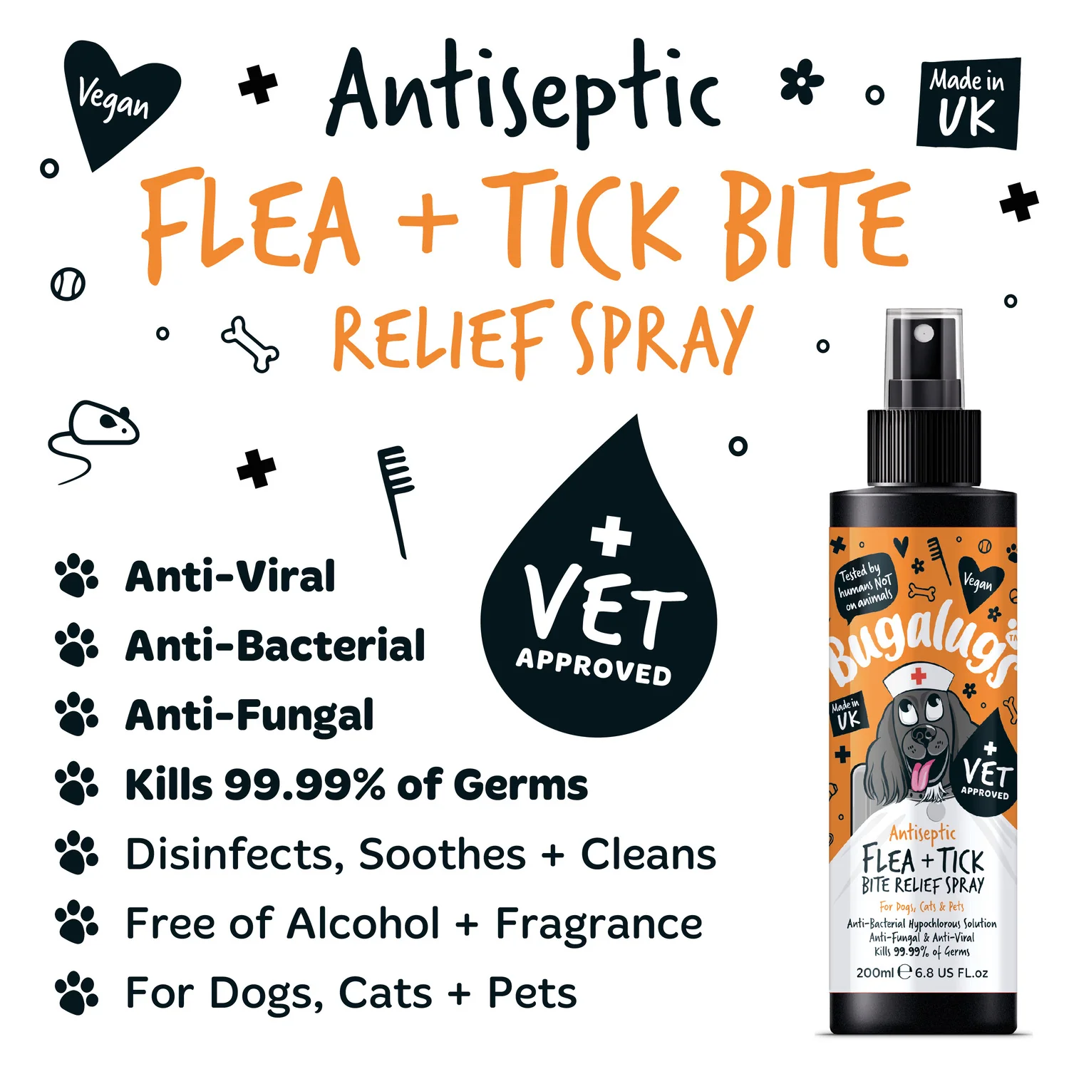 Antiseptic Flea & Tick Bite Relief Spray for Dogs, Cats & Pets - Image 2