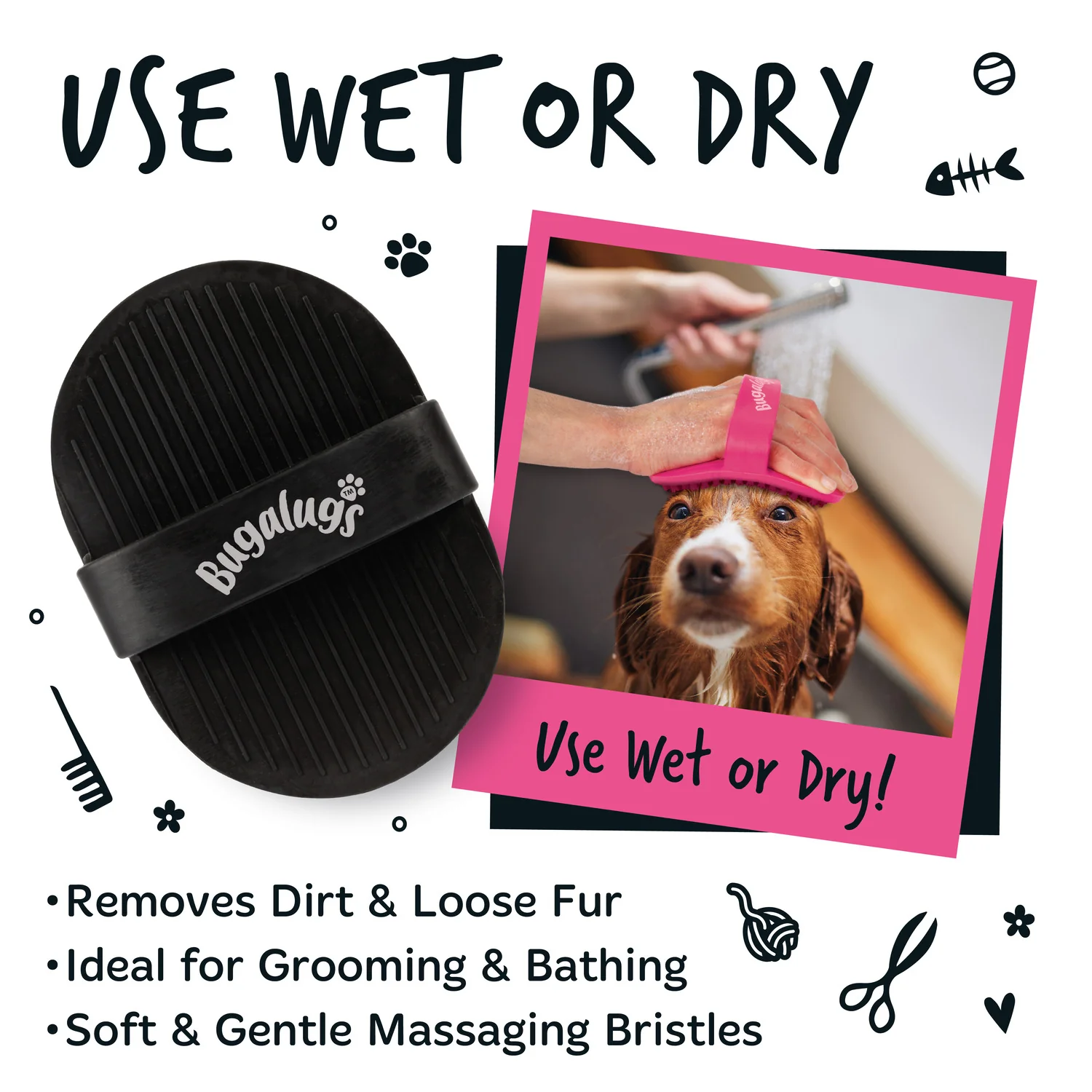 Wet & Dry Bath Brush for Dogs & Cats (Black) - Image 12