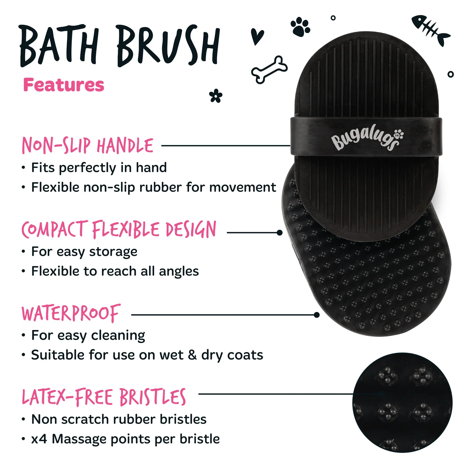 Wet & Dry Bath Brush for Dogs & Cats (Black) - Image 3
