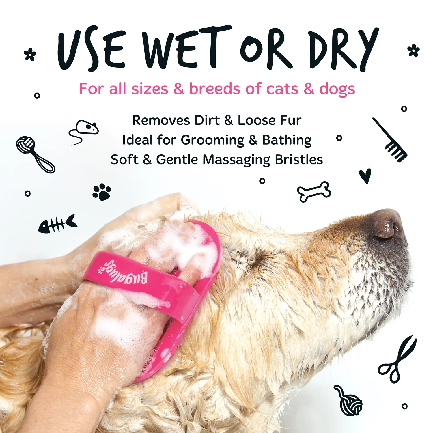 Wet & Dry Bath Brush for Dogs & Cats (Black) - Image 4