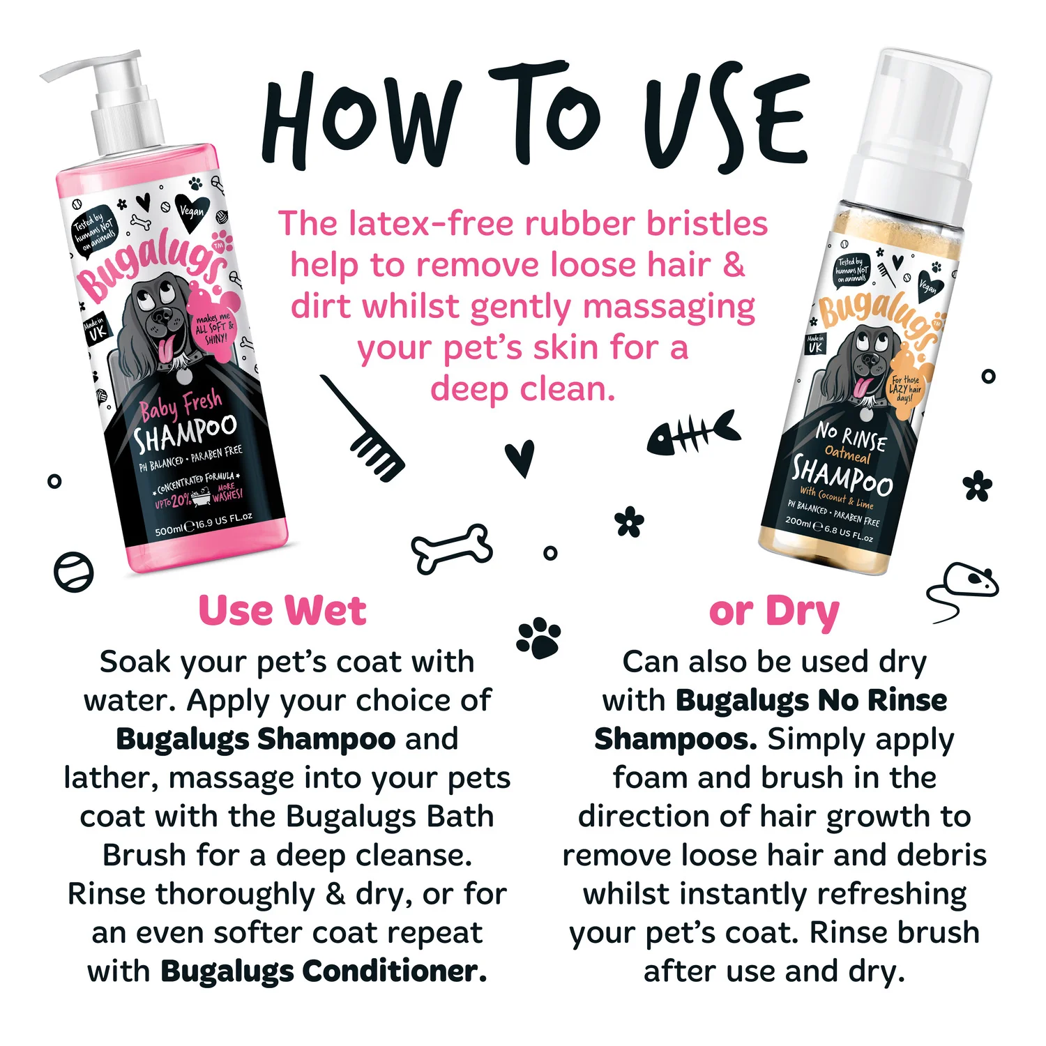 Wet & Dry Bath Brush for Dogs & Cats (Black) - Image 7