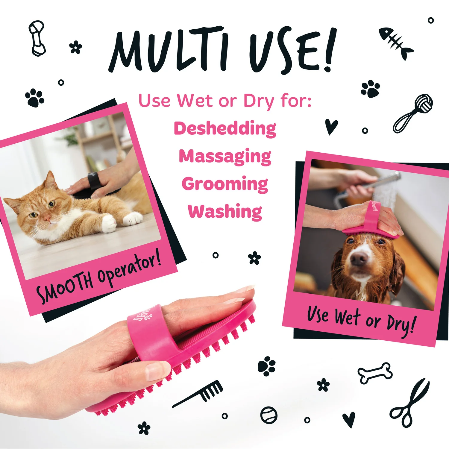 Wet & Dry Bath Brush for Dogs & Cats (Black) - Image 8