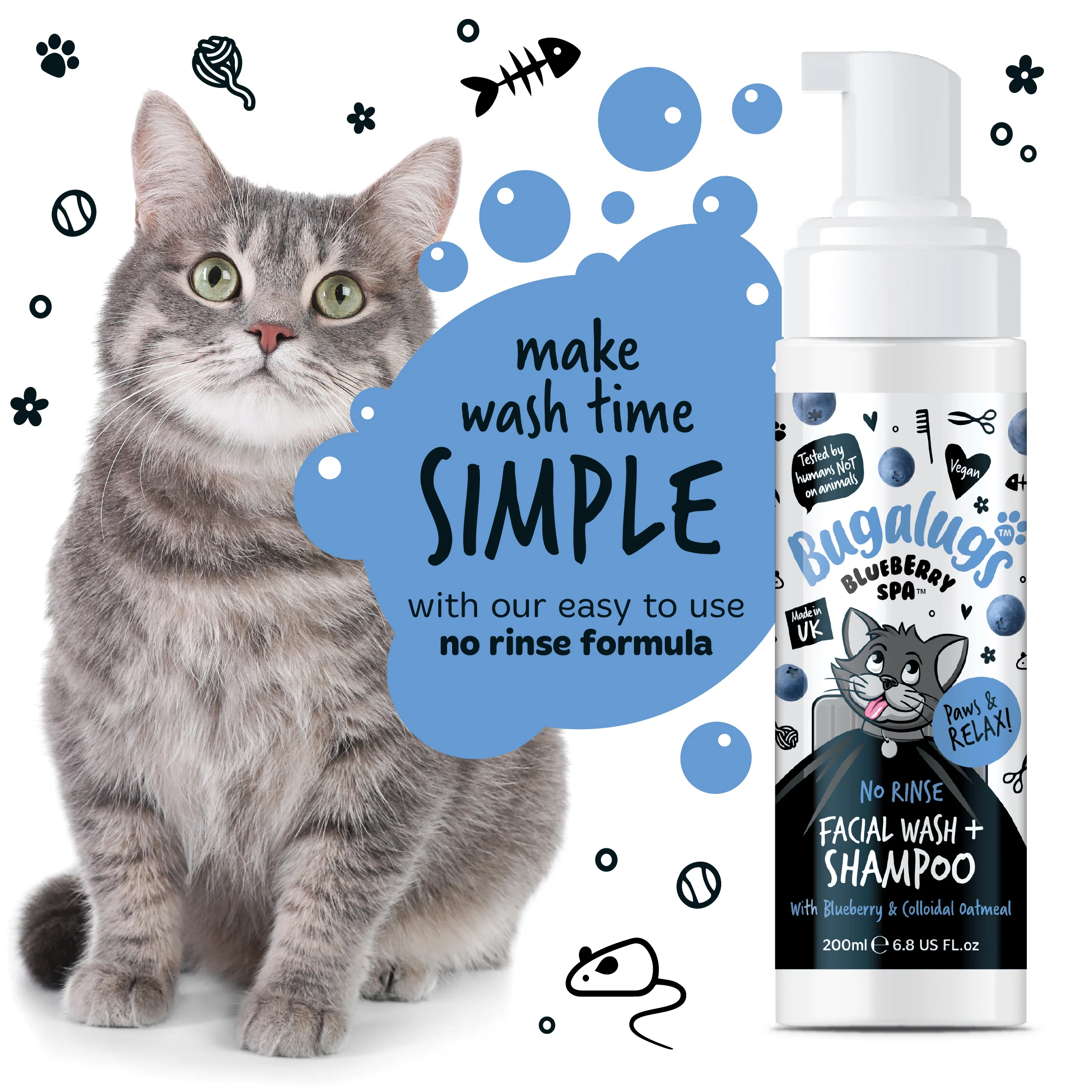 Blueberry Spa™ No Rinse Facial Wash & Shampoo with Blueberry & Colloidal Oatmeal for Cats - Image 10