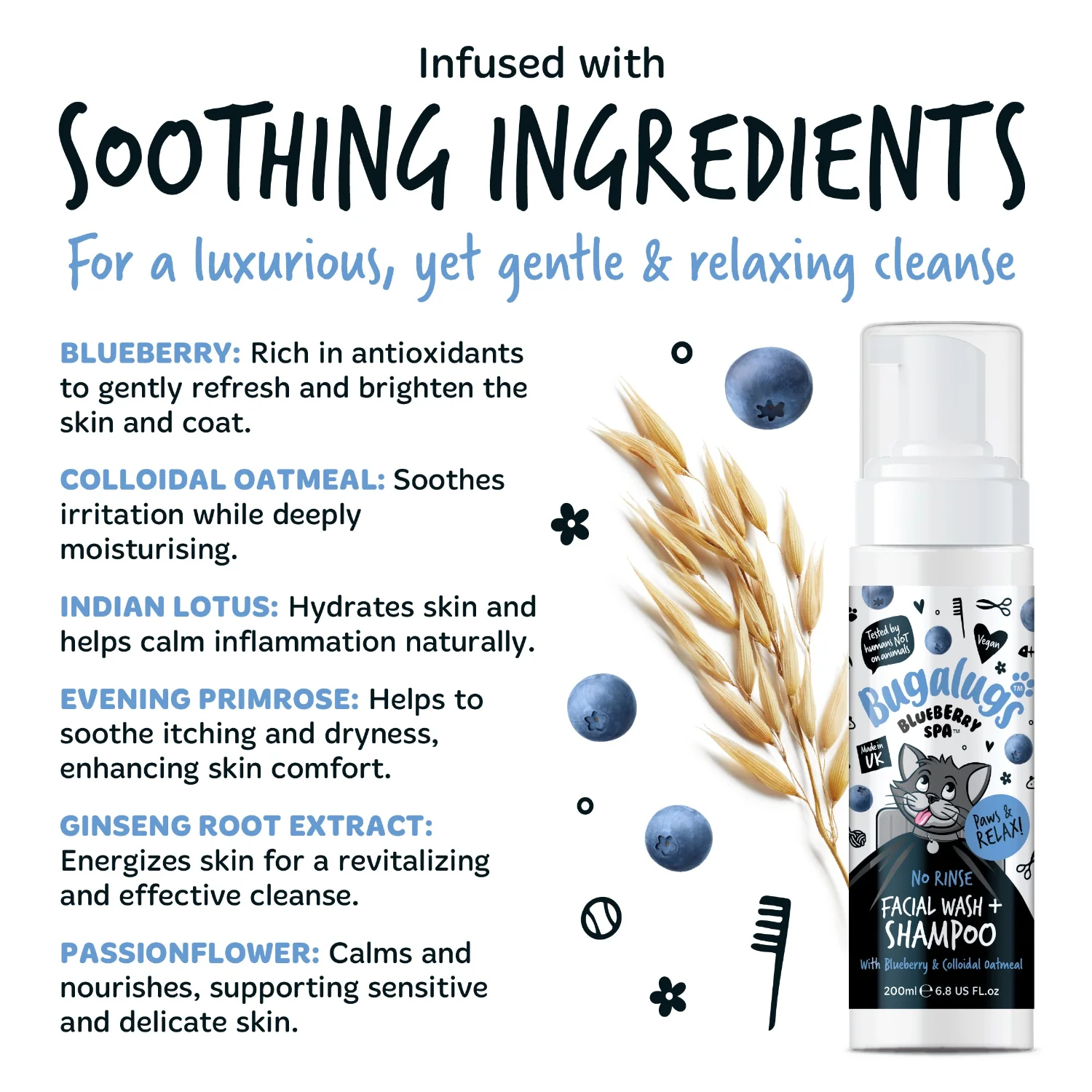 Blueberry Spa™ No Rinse Facial Wash & Shampoo with Blueberry & Colloidal Oatmeal for Cats - Image 3