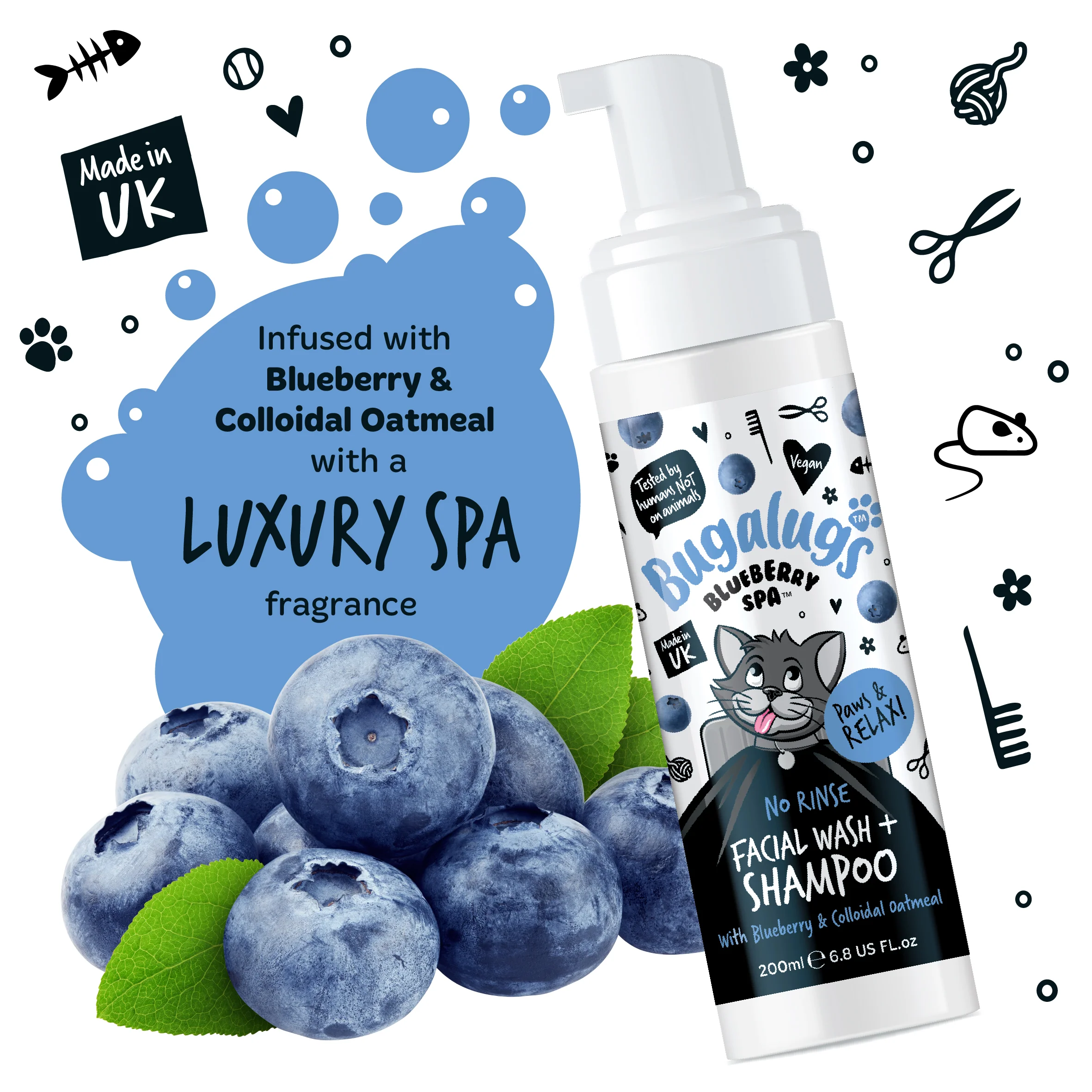 Blueberry Spa™ No Rinse Facial Wash & Shampoo with Blueberry & Colloidal Oatmeal for Cats - Image 4