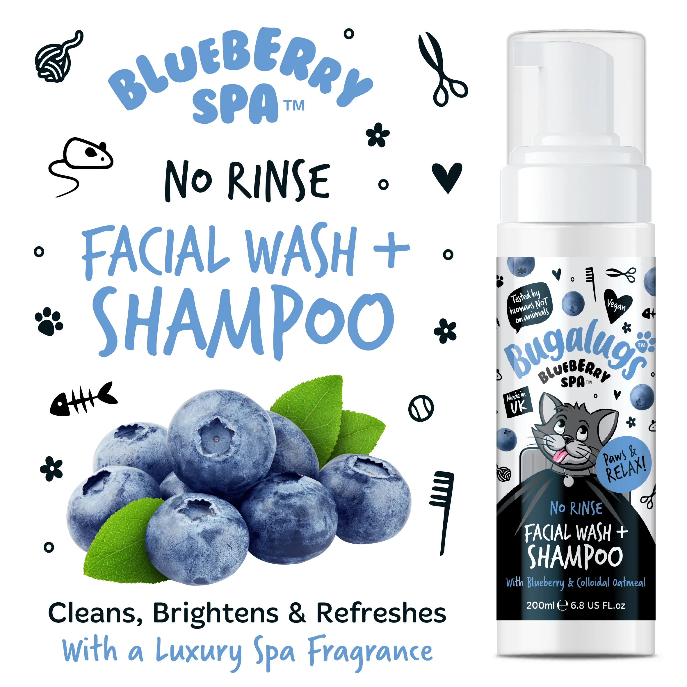 Blueberry Spa™ No Rinse Facial Wash & Shampoo with Blueberry & Colloidal Oatmeal for Cats - Image 5