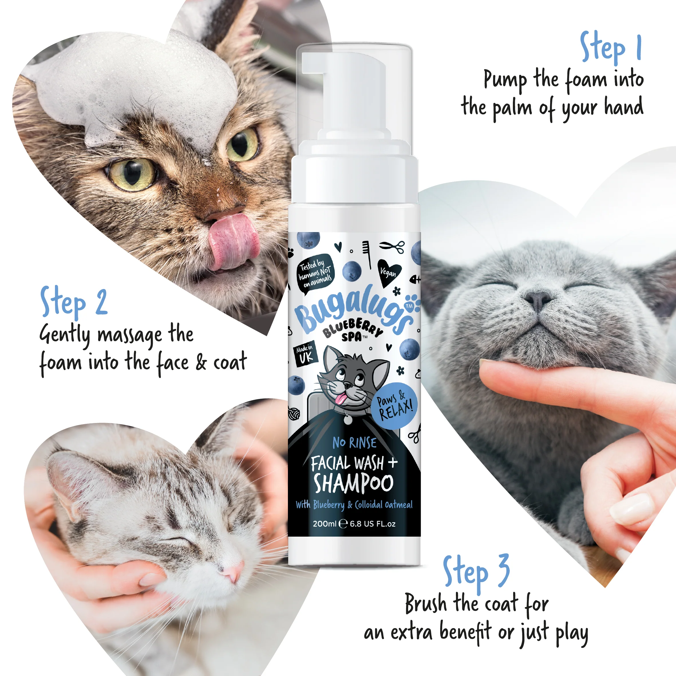 Blueberry Spa™ No Rinse Facial Wash & Shampoo with Blueberry & Colloidal Oatmeal for Cats - Image 6