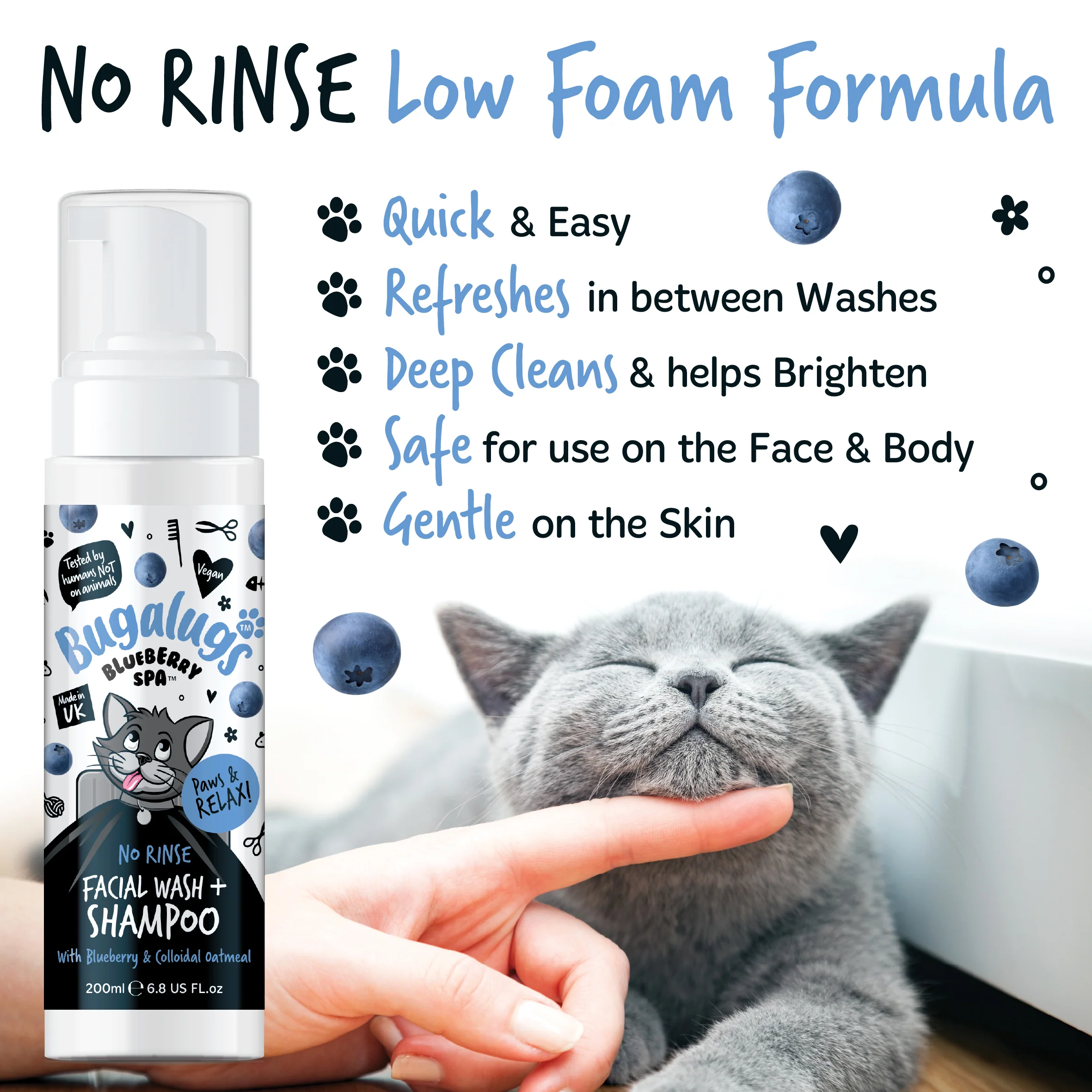 Blueberry Spa™ No Rinse Facial Wash & Shampoo with Blueberry & Colloidal Oatmeal for Cats - Image 7