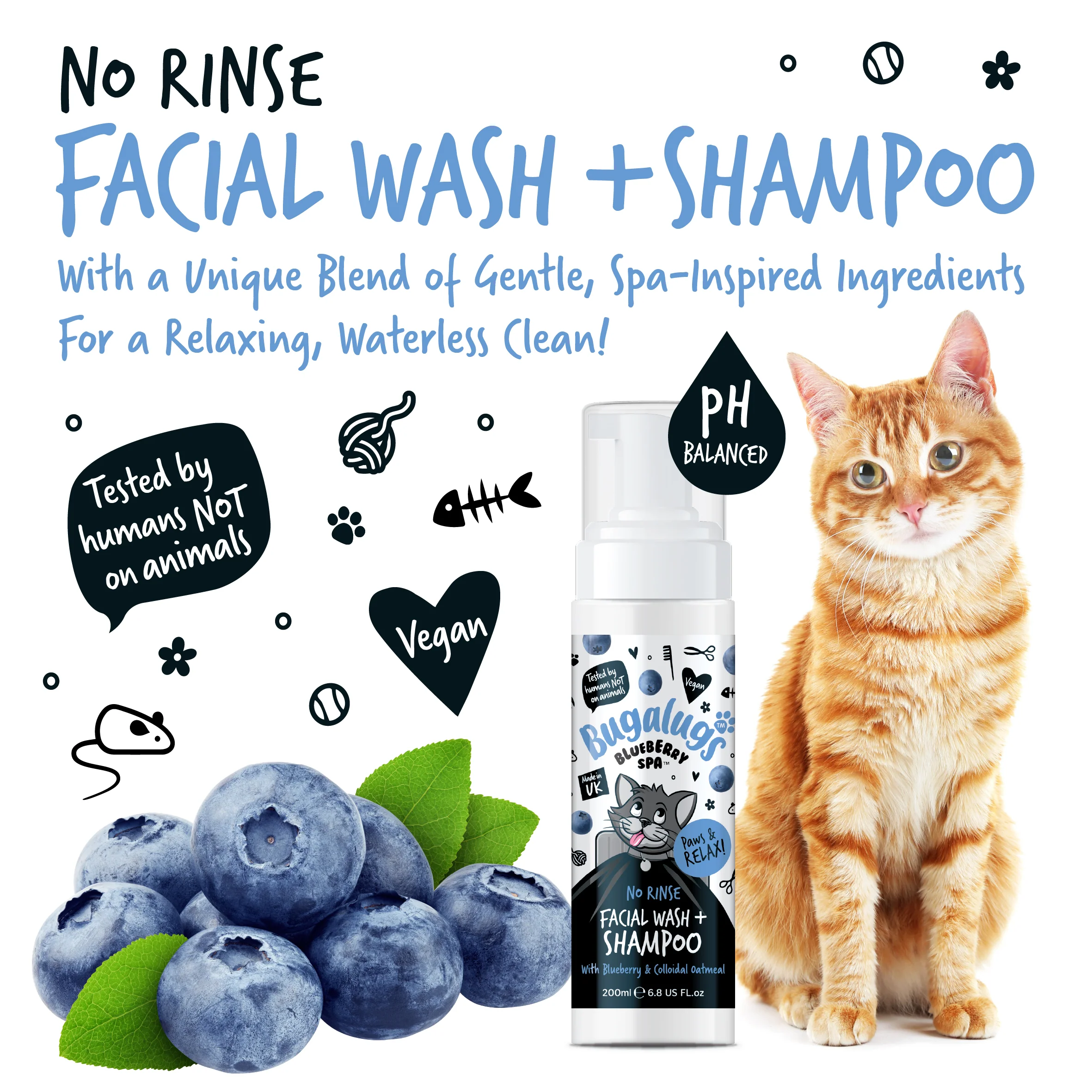 Blueberry Spa™ No Rinse Facial Wash & Shampoo with Blueberry & Colloidal Oatmeal for Cats - Image 8