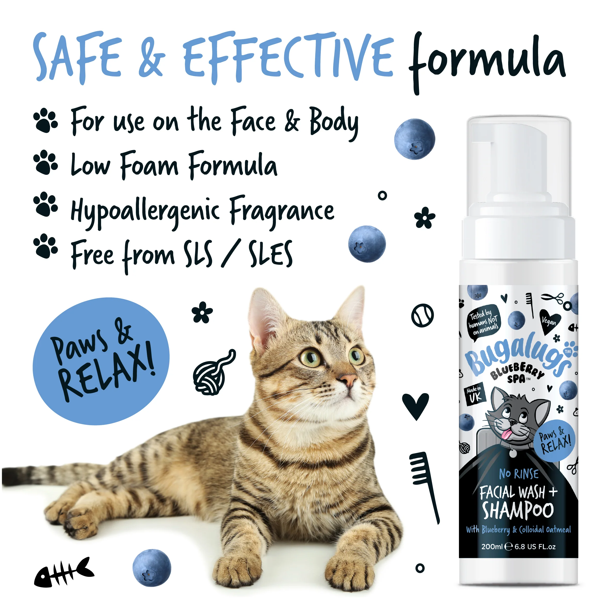 Blueberry Spa™ No Rinse Facial Wash & Shampoo with Blueberry & Colloidal Oatmeal for Cats - Image 9