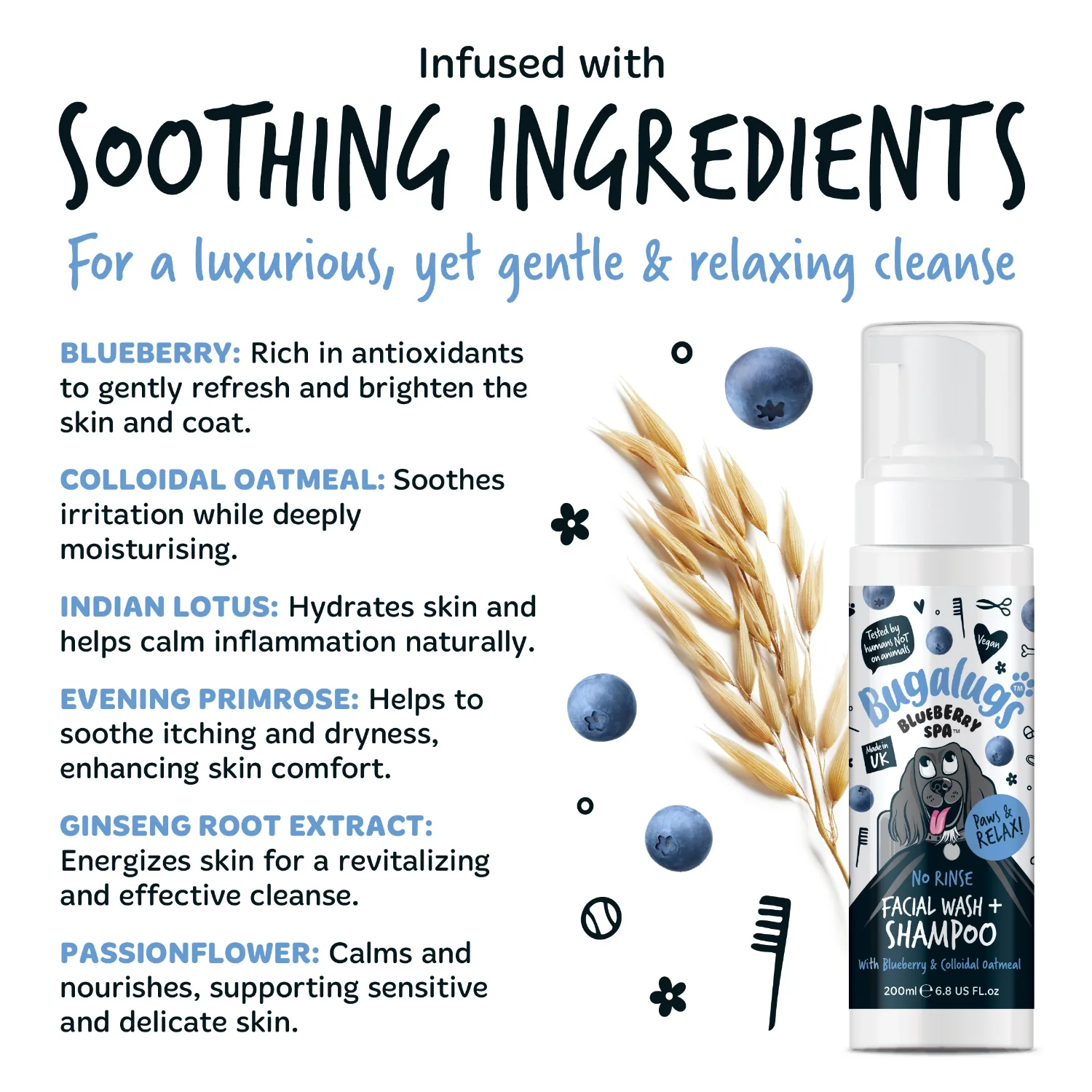 Blueberry Spa™ No Rinse Facial Wash & Shampoo with Blueberry & Colloidal Oatmeal for Dogs - Image 5