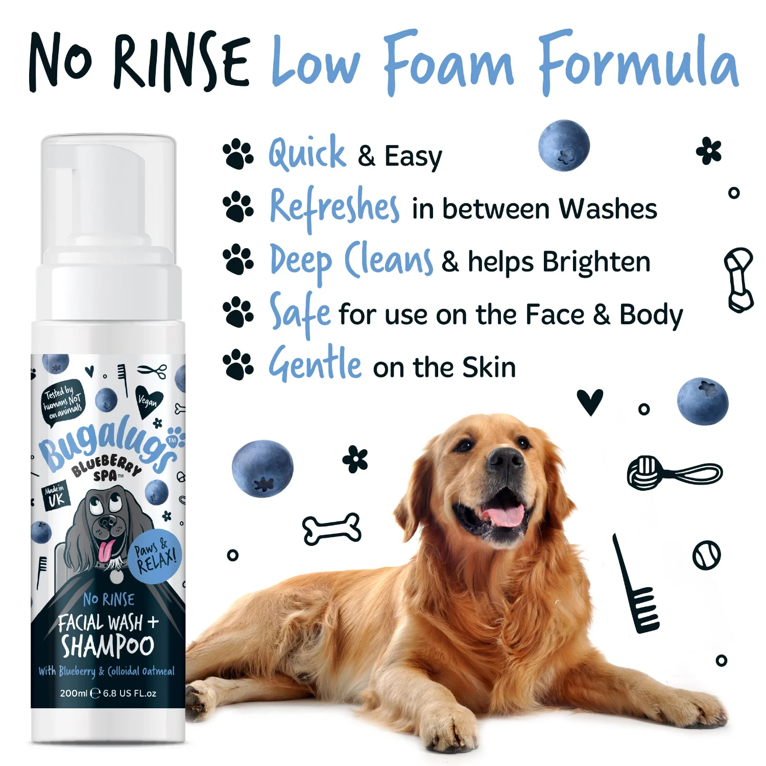 Blueberry Spa™ No Rinse Facial Wash & Shampoo with Blueberry & Colloidal Oatmeal for Dogs - Image 9
