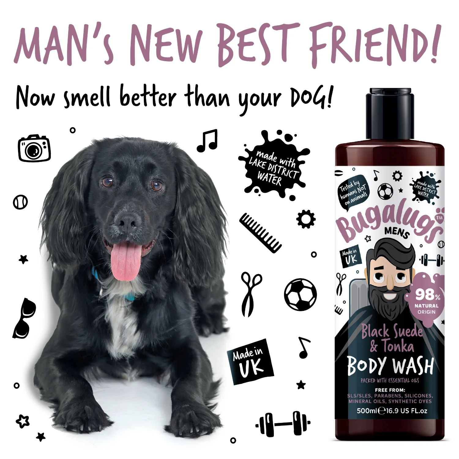 Bugalugs Men's Black Suede & Tonka Body Wash - Image 2