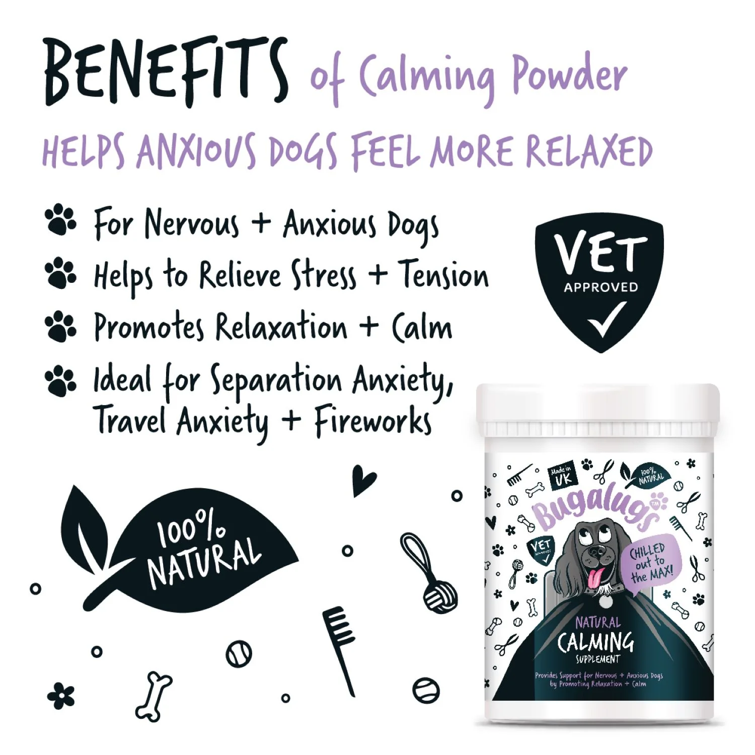 Natural Calming Supplement Powder for Dogs (200g) - Image 2