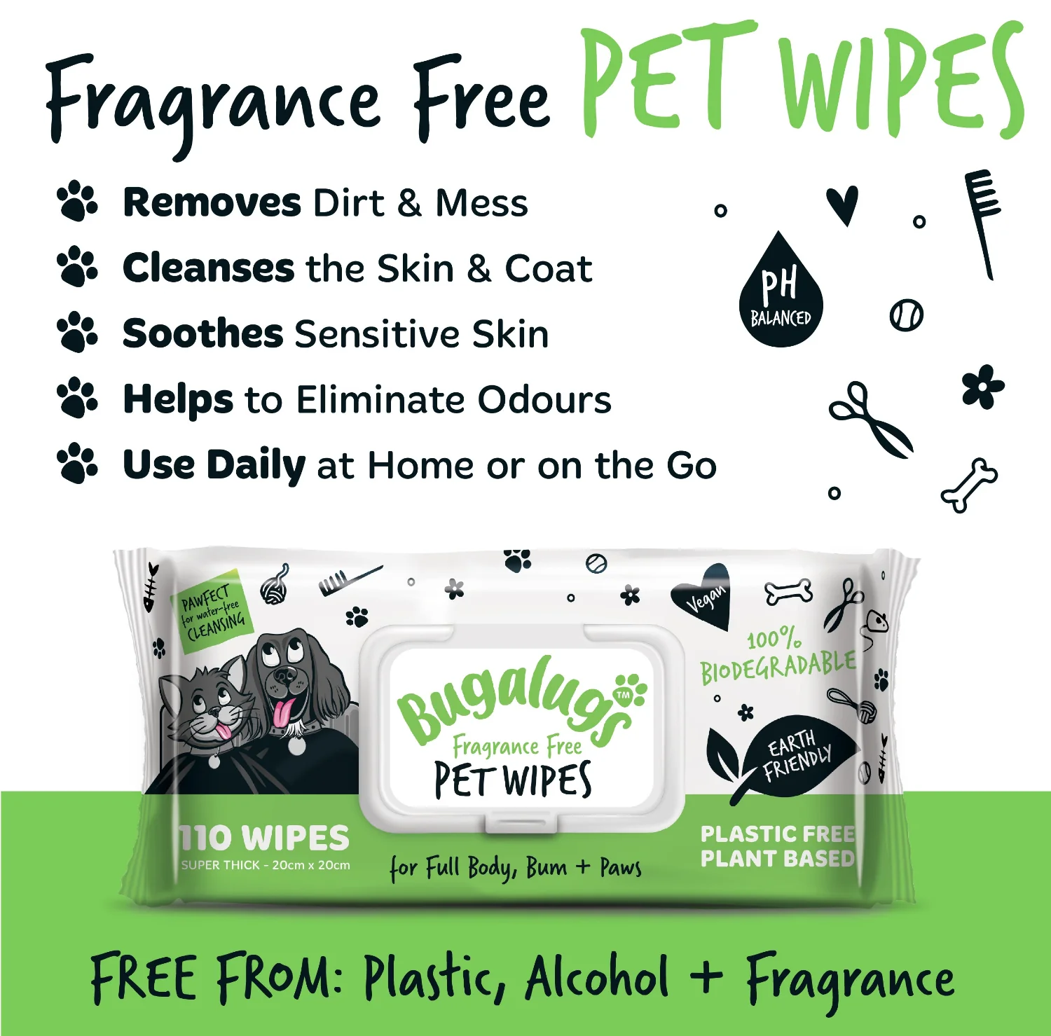 Fragrance Free Pet Wipes for Full Body, Bum & Paws (110 Wipes) - Image 4