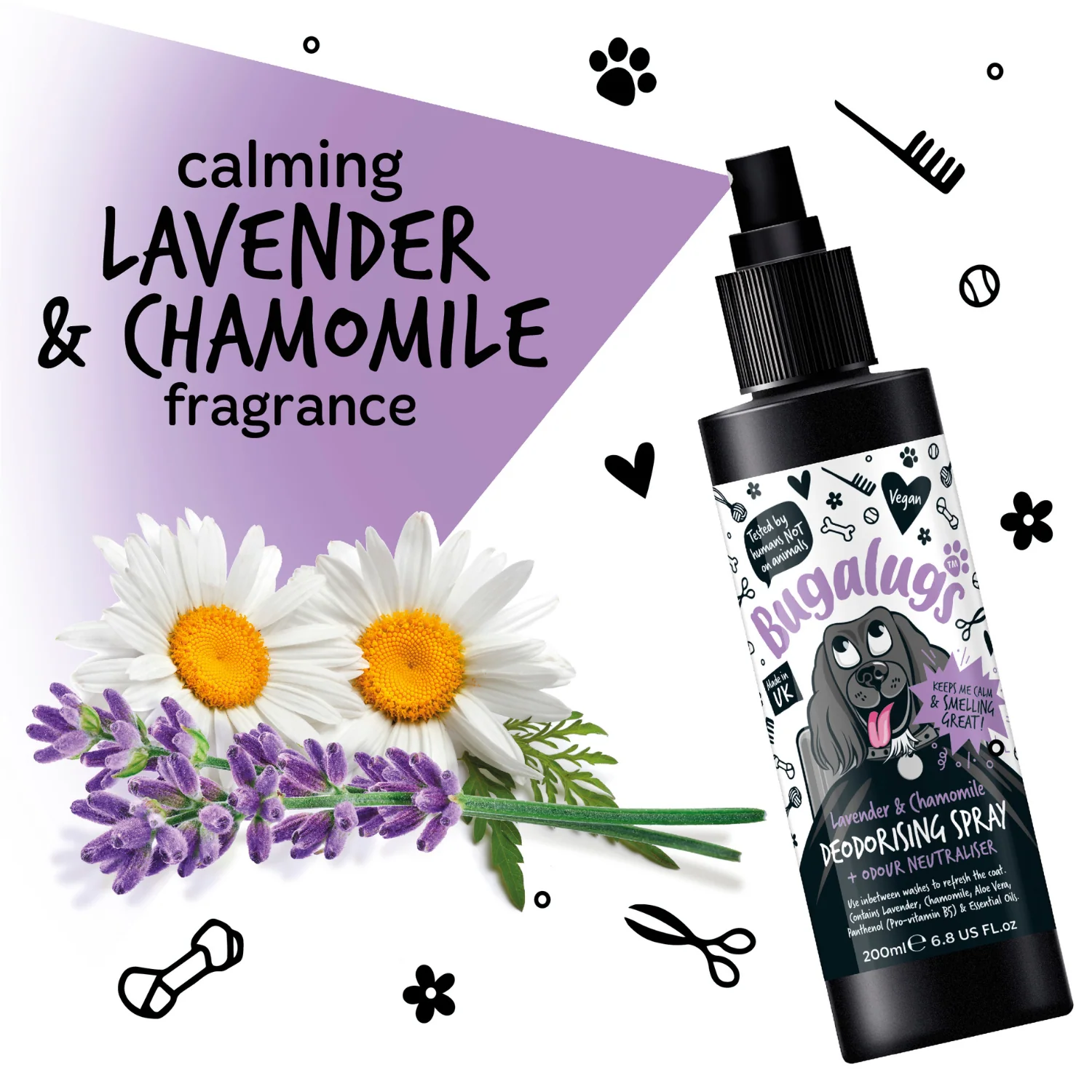 Lavender & Chamomile Dog Deodorising Spray with Odour Neutraliser - Image 2