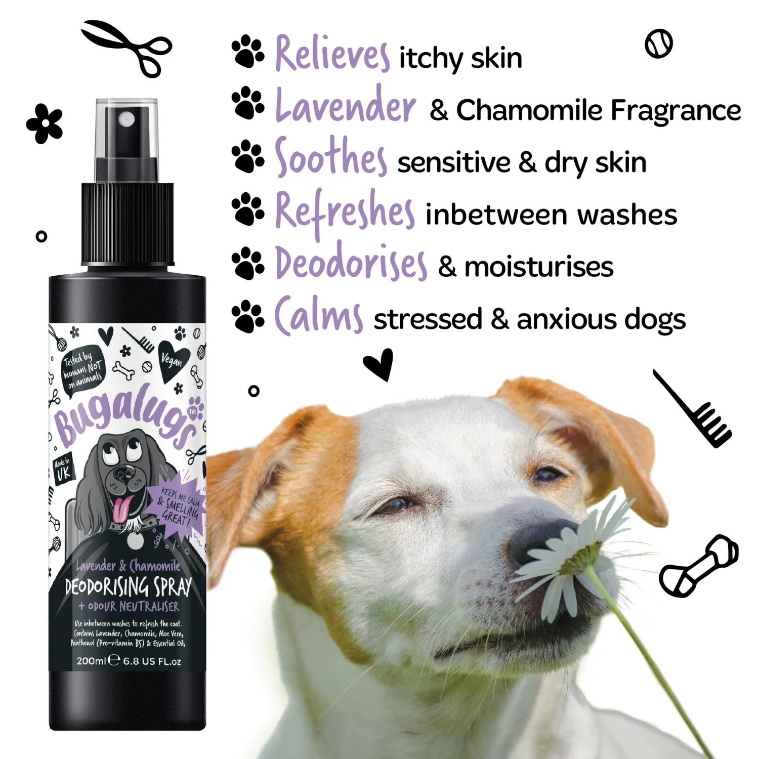 Lavender & Chamomile Dog Deodorising Spray with Odour Neutraliser - Image 3