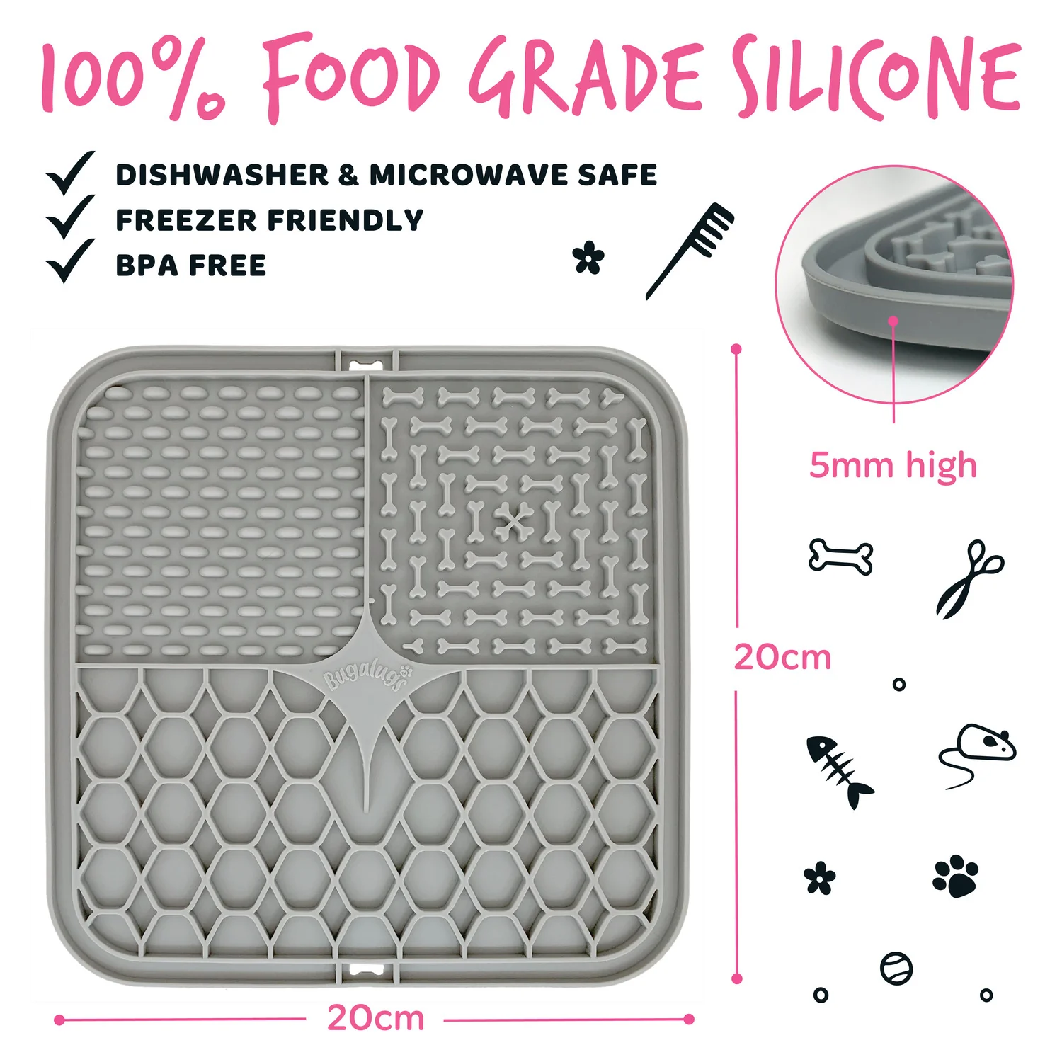 Pet Lick Mat for Dogs & Cats (Grey) - Image 4