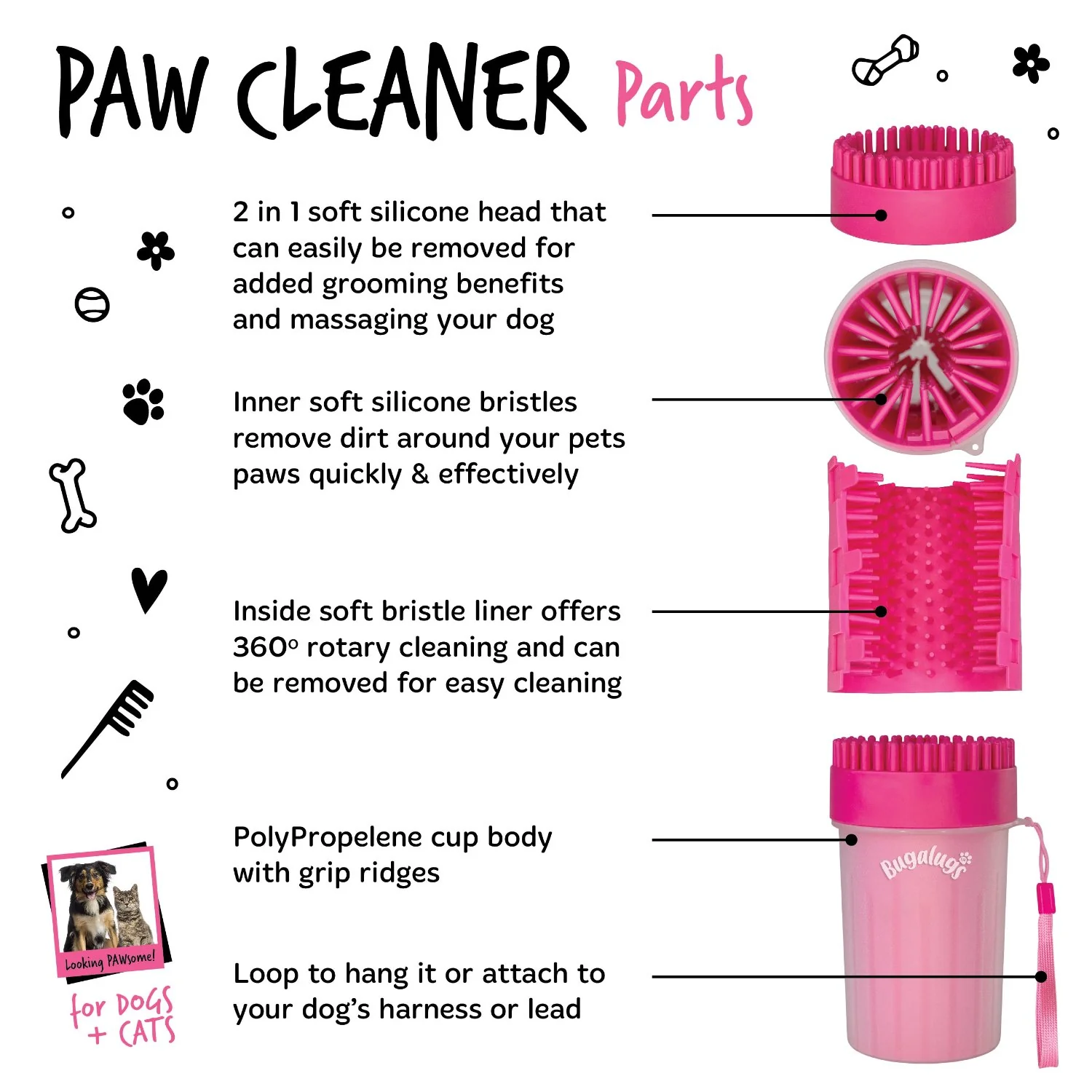 Medium Paw Cleaner Cup for Dogs & Cats in Pink - Image 7