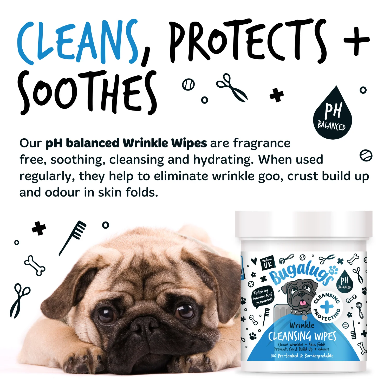 Wrinkle Cleansing Wipes 100 Pre-soaked Wipes for Dogs & Cats - Image 12