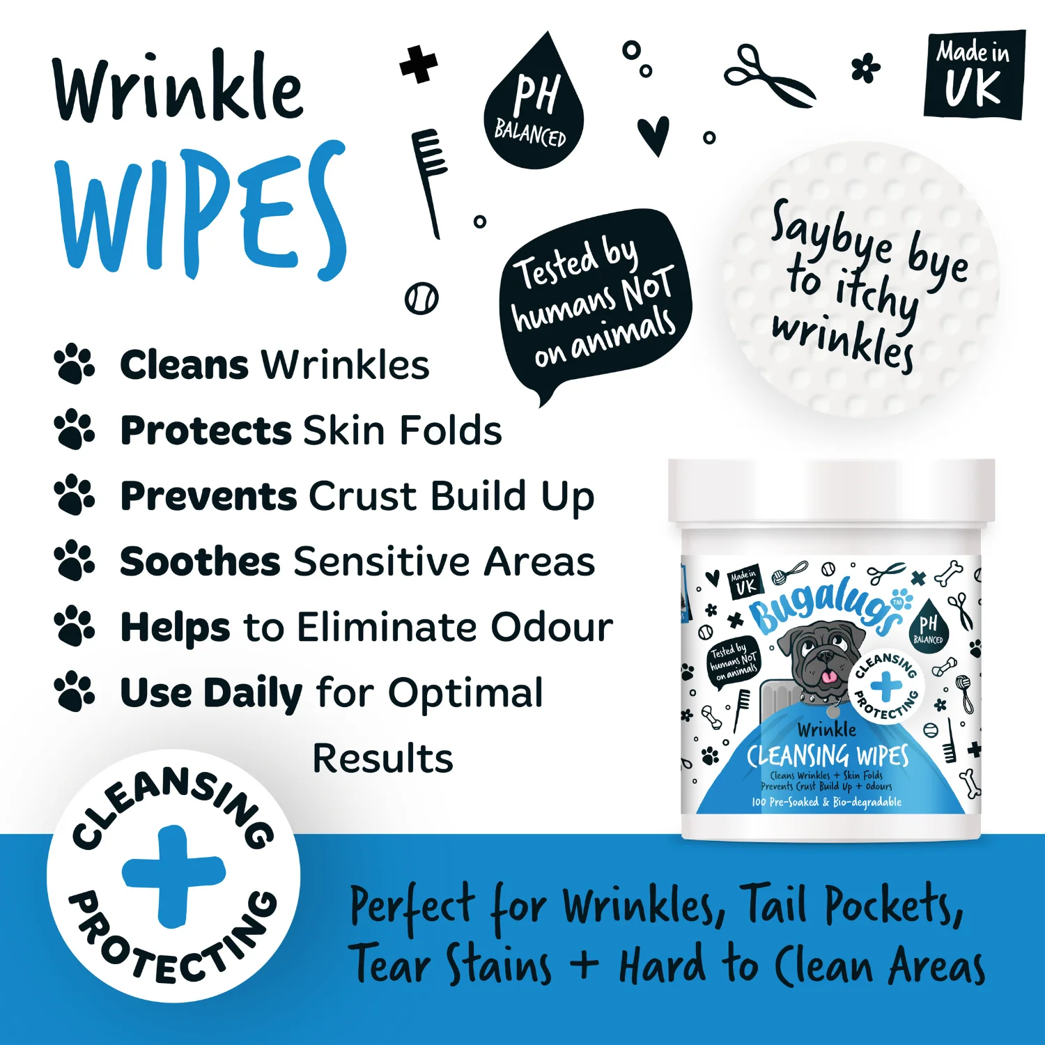 Wrinkle Cleansing Wipes 100 Pre-soaked Wipes for Dogs & Cats - Image 3