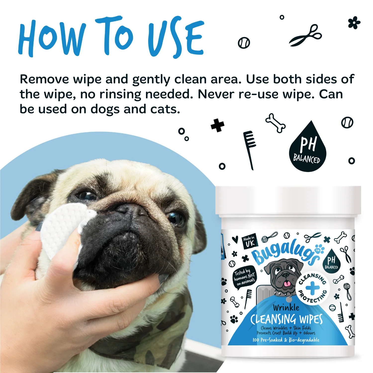 Wrinkle Cleansing Wipes 100 Pre-soaked Wipes for Dogs & Cats - Image 7